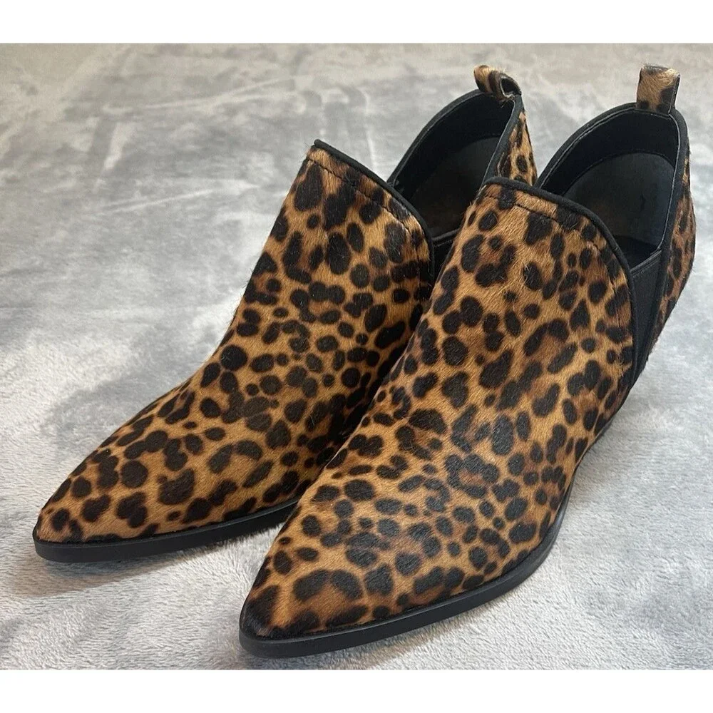 Marc Fisher NWOB womens calf hair leopard print slip on pointy ankle boot 8.5M